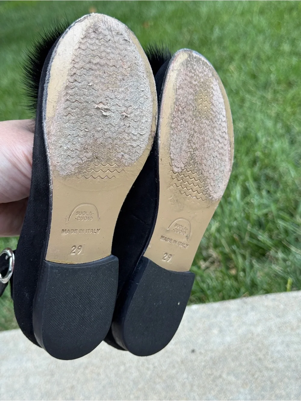 Michael Pasinkoff Kids Black Suede Pom Pom T-Strap Flats Size 29 Italy